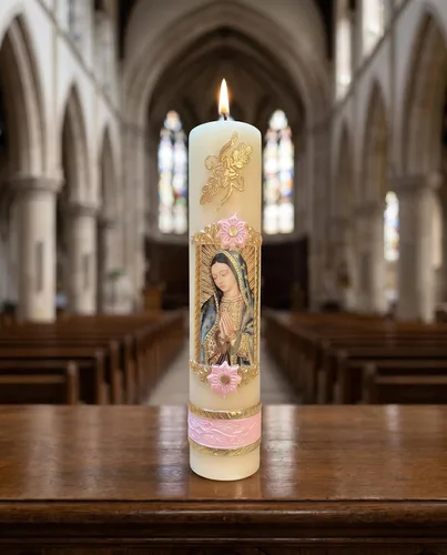 Vista 5 de Angelitos de Mexico Vela Rosa Artesana Virgen de Guadalupe Guadalupana
