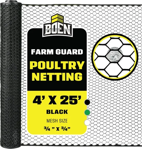 Vista 11 de Boen Malla hexagonal de plástico para aves de corral, barrera temporal de alambre de pollo para patio (2 x 25 pies, negro)