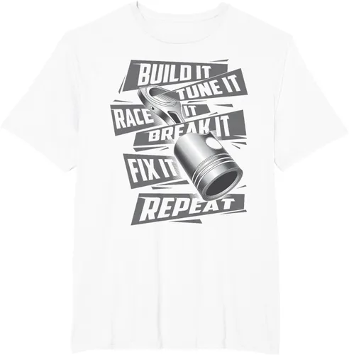 Vista 14 de Build It Tune It Race It Break It - Camiseta para entusiastas de los coches de carreras, talla S Negro