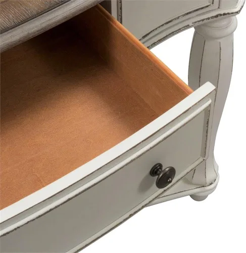 Vista 6 de Pemberly Row - Mesa de sofá de madera tradicional, 52 pulgadas de ancho, marco de madera de caucho, acabado blanco antiguo con parte superior marrón