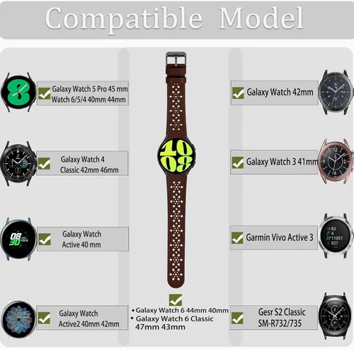 Vista 2 de Correas de cuero de 0.787 pulgadas para Samsung Galaxy Watch 6/5/4 1.575 in 1.732 in/Watch 5 Pro 1.772 in/Watch 4 Classic 1.654 in 1.811 in