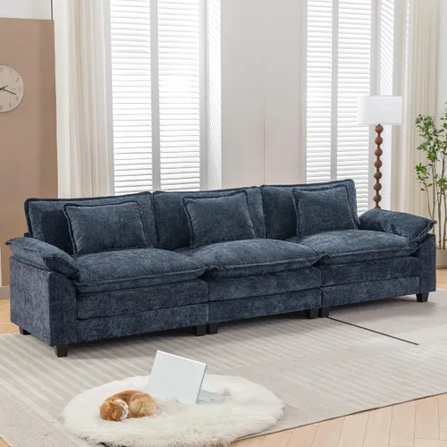 Vista 37 de URRED - Sofá seccional modular tipo nube, cómodo sofá cama de chenilla moderna con asientos profundos y otomán/almohadas para sala de estar