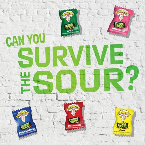 Vista 3 de WARHEADS - Extreme Sour Hard Candy - Sabores de manzana agria, cereza negra, frambuesa azul, limón y sandía - Bolsas de 1 onza - Paquete de 12