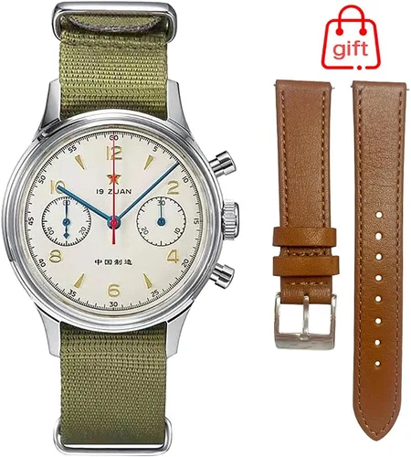 Vista 2 de Retro-Chronograph 1963 Original ST1901 Movement Men Mechanical Watch Hand Winding Sapphire & Acrylic Mirror Pilot Wristwatch