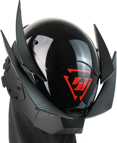 Vista 2 de Máscara punk cosplay para hombres, accesorio futurista de disfraz de samurái, casco punk Techwear para Halloween