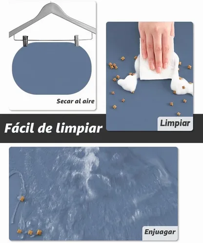 Vista 4 de Tapete absorbente de comida para perros y gatos, tapete para comida y agua, tapete de secado rápido para alimentos para mascotas, almohadilla de Azul