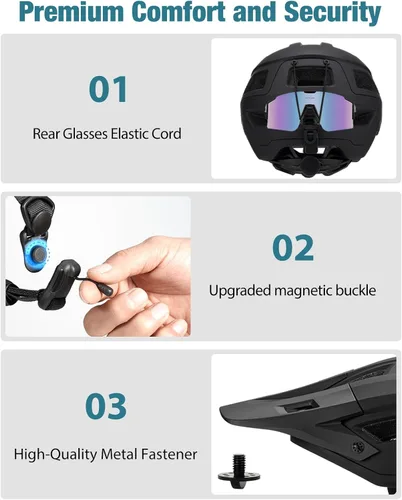 Vista 4 de Favoto Casco de bicicleta de montaña para adultos para hombres y mujeres, casco de MTB con hebilla magnética con visera extraíble, ligero