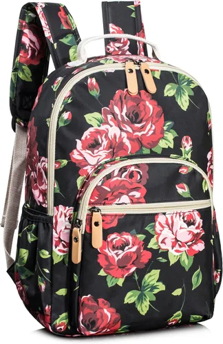 Vista 112 de Leaper Mochila para laptop para mujer: linda mochila floral para escuela, universidad, viajes, trabajo, mochila ligera para niños, Negro margarita