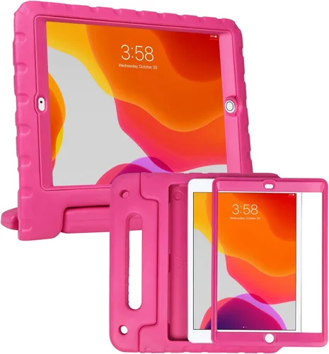 Vista 10 de HDE Funda para iPad de 9ª generación de 10.2 pulgadas para niños con protector de pantalla integrado a prueba de golpes con soporte de asa para Negro