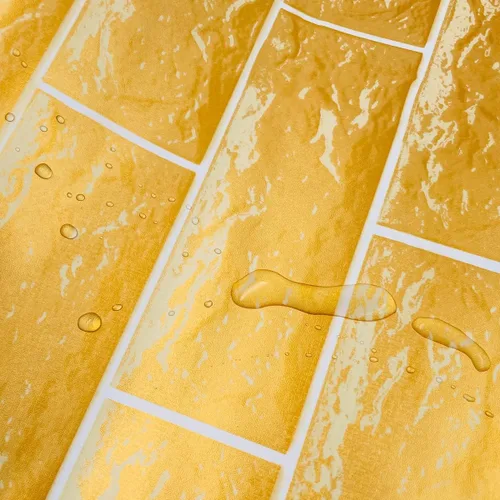 Vista 2 de Rollo de papel tapiz de ladrillos dorados de 32.8 pies, película de vinilo autoadhesiva para pared, para el hogar, cocina, contra salpicaduras