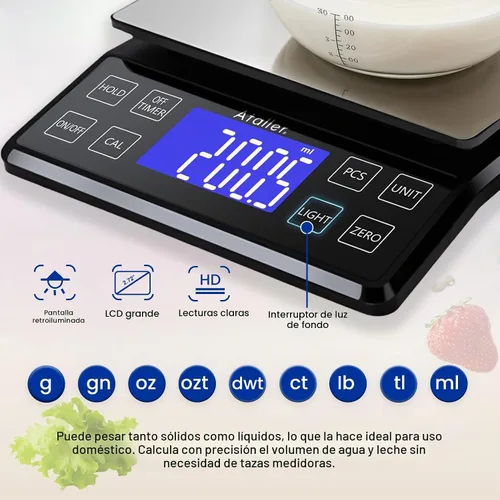 Vista 5 de Báscula de cocina digital recargable, resolución de 0.004 oz máx. 11 lbs 11 Negro