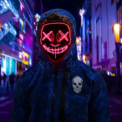 Vista 2 de Máscaras con luz LED de Halloween máscara brillante de purga aterradora para adultos adolescentes niños Halloween cosplay fiestas