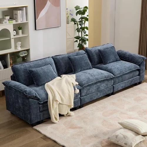 Vista 43 de IPKIG 117" Modular Sectional Cloud Couch, Modern L-Shaped Sofa with Ottoman Blanco beige
