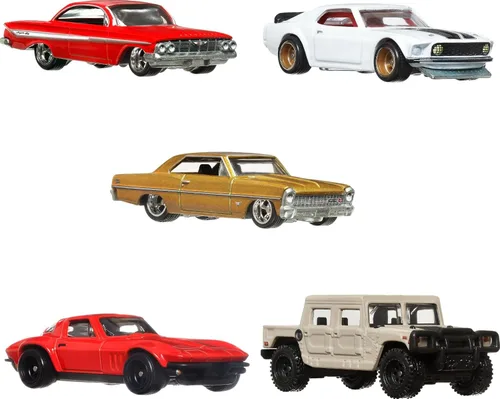 Vista 3 de Hot Wheels Cars, Premium Fast & Furious 1:64 Escala 1:64 Paquete de 5 autos de juguete fundidos a presión para coleccionistas, HKF07
