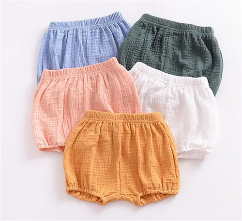Vista 4 de LOOLY Baby Bloomers - Pantalones cortos unisex de mezcla de lino y algodón para bebés y niñas