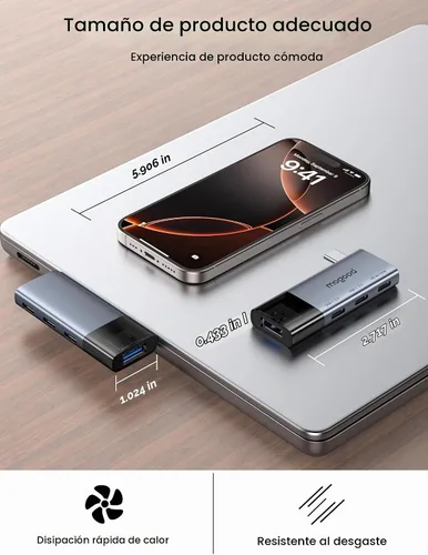 Vista 5 de MOGOOD USB C Hub 100W Power Delivery USB C Splitter Tipo C Hub