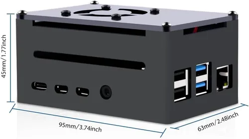 Vista 4 de GeeekPi Funda para Raspberry Pi 4, Pi 4 de aluminio con ventilador, disipador de calor Pi 4 para Raspberry Pi 4 Modelo B, carcasa alta compatible