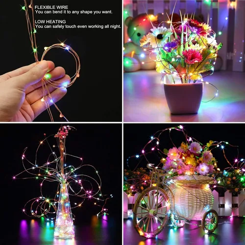 Vista 5 de RUICHEN Cadena de luces de alambre de cobre enchufables de 99 pies, 300 luces LED con carrete, multicolor