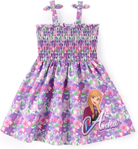 Vista 14 de Disney Vestido de princesa Frozen, Elsa, Minnie Stitch, para niña, con lazo, tirantes fruncidos, traje de verano, para fiesta de cumpleaños, 2-9 años