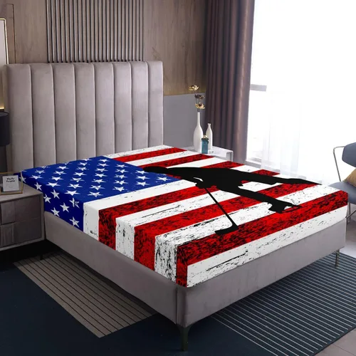 Vista 4 de Erosebridal American Flag Fitted Sheet Twin, Hockey Bedding Set United States Sports Games Bed Sheets for Kids Boys Teens Bedroom, Red White