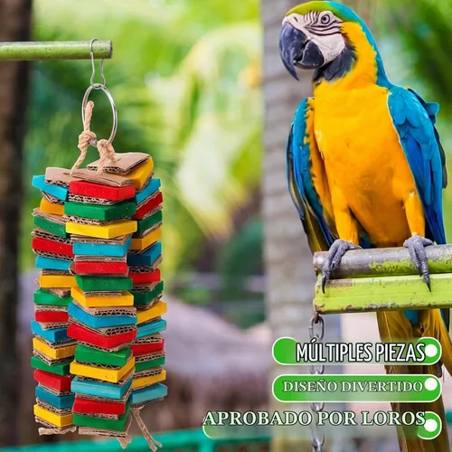 Vista 6 de Soulchen Juego de 4 juguetes de loro de pájaro extra grande, juguete masticable de madera natural, bola de ratán, cuerda de lufa de tuerca de madera