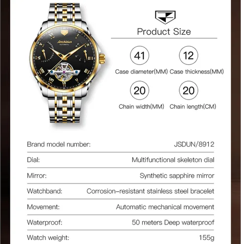 Vista 3 de OLEVS Relojes de pulsera Pro Diver para hombre correa de acero inoxidable de dos tonos impermeables relojes mecánicos automáticos para hombre lujo