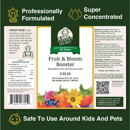 Vista 2 de Farmer’s Secret Fertilizante de Frutas y Estimulación de Floración (8oz) - Súper Concentrado - Aumenta la Floración y el Rendimiento en Todas