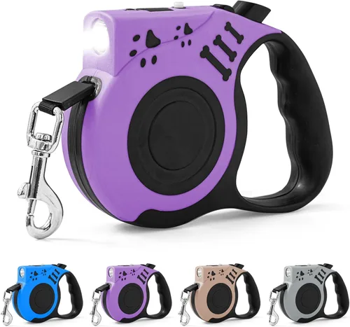 Vista 10 de Correa retráctil para perro con linterna recargable USB para paseos nocturnos, correa telescópica automática de tractor de 16 pies para perros Azul