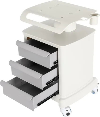 Vista 10 de Carrito móvil para escáner portátil de imágenes por ultrasonido, carrito de almacenamiento de belleza, 110 libras, carga con 3 cajones, 4 ruedas