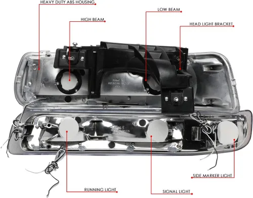 Vista 5 de DNA Motoring HL-LB-CSIL99-CH-AM Par de carcasas cromo ámbar LED DRL. Faros delanteros de repuesto para Silverado 99-02