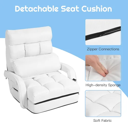 Vista 7 de COSTWAY Silla de suelo ajustable, sillón plegable con 5 posiciones, cojín de asiento desmontable, sofá cama para sala de estar, dormitorio, oficina