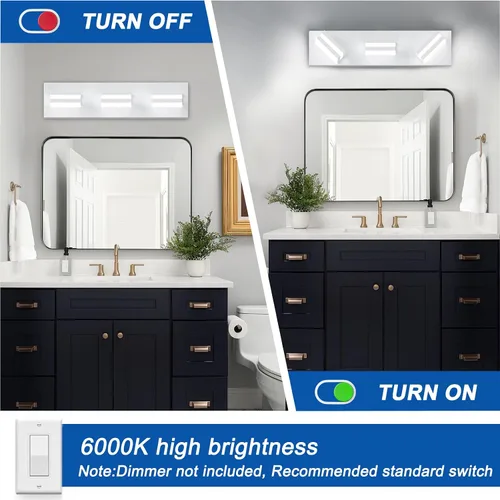 Vista 5 de IZORRO Luces LED modernas para baño (8 luces, regulables), iluminación de pared acrílica blanca mate, luces de tocador para baño sobre espejo, 6000