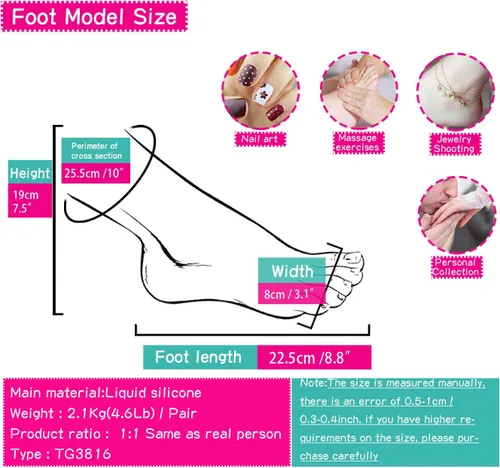 Vista 6 de Zishine Modelo de pie femenino de silicona, maniquí de pies de silicona integrado en el hueso, arrugas en las suelas, fijación ósea articular según