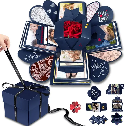 Vista 6 de Wanateber Caja de explosión DIY para regalo - Recuerdo de amor, álbum de recortes, caja de fotos para regalo de cumpleaños, aniversario, boda o caja