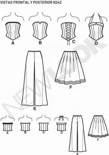 Vista 3 de Simplicity Creative Patterns New Look 6242 - Corsé superior, pantalones y falda de señorita, A (4-6-8-10-12-14-16)