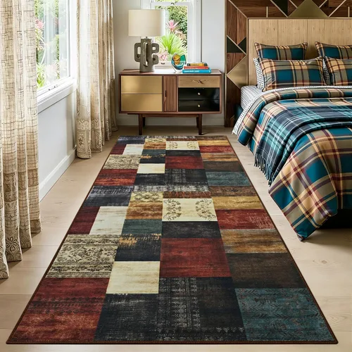 Vista 24 de Tepook Alfombras de área de 5 x 7 pies para sala de estar, alfombra geométrica grande moderna para dormitorio, alfombra de retazos lavable