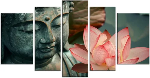 Vista 18 de NAN Wind 5 piezas de lienzo de flor de loto zen de Buda Zen, decoración espiritual para meditación, decoración pacífica del hogar, simbolismo