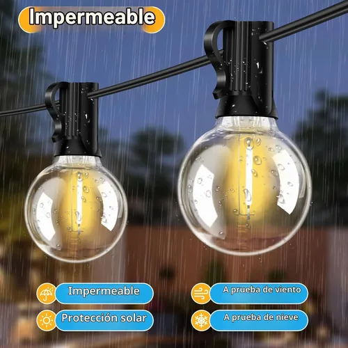 Vista 3 de Luces de cadena LED G40 para exteriores de 25 pies con 12+1 bombillas, enchufe E12, blanco cálido de 2700K, grado comercial, resistente a