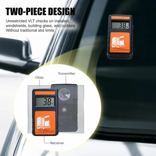 Vista 2 de Medidor de tinte, medidor de tinte de ventana de 2 piezas, 0.0% a 100% VLT con ± 2% de precisión rastreable, calibración automática, batería
