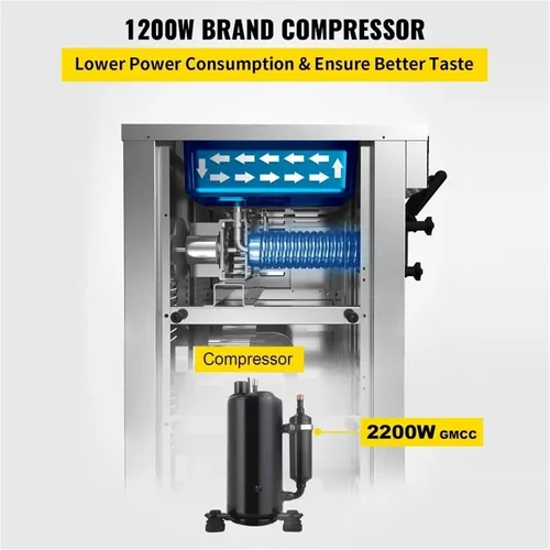 Vista 4 de Máquina de helado comercial con 3 sabores, fabricante de yogur, pantalla LCD, limpieza con un solo clic, 18L/H Soft Serve Ice Maker