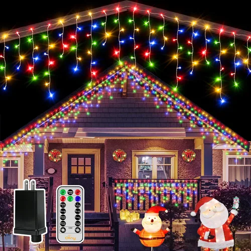 Vista 10 de Ollny Luces de carámbano de 504 LED/41 pies, blancas cálidas y frías, con control remoto, 8 modos, temporizadores, impermeables, colgantes