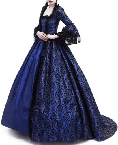 Vista 2 de cooki Disfraces de Halloween para mujer, vestido gótico, medieval, renacentista, vestido victoriano, vestido de novia de bruja gótica con hombros
