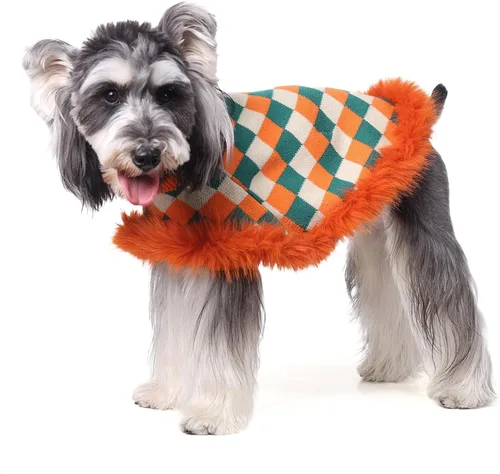 Vista 11 de Suéter para perro con capa, suéter de algodón perla para cachorros, ropa de punto para clima frío para perros pequeños, ropa clásica de cuello