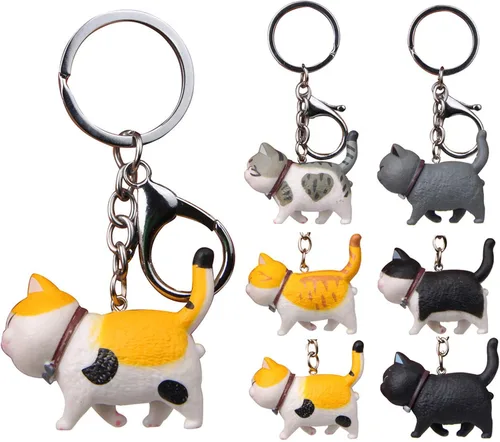 Vista 2 de Mini lindo dibujos animados gordito gato modelo colgante juguete llavero bolsa colgante colgante llavero llavero coche accesorios para mujeres