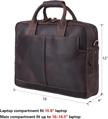 Vista 5 de Polare - Maletín de cuero para hombre, bolsa de mensajero de viaje de negocios de 15.6 pulgadas, cremallera metálica YKK