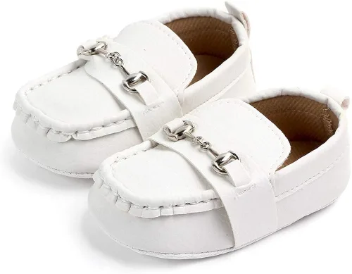 Vista 2 de QIETION Mocasines para bebés y niñas, bonitos zapatos de cuna para recién nacidos, tenis de poliuretano precaminante, perfectos para bautizogateoboda