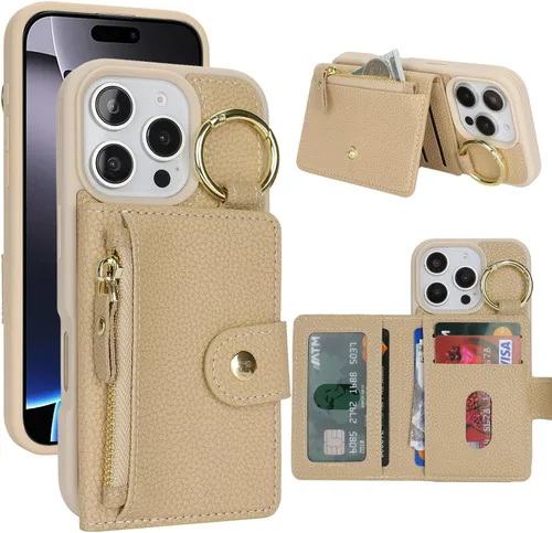 Vista 38 de Funda para iPhone 14 Plus con tarjetero, color negro Funda con cremallera y ranura para mujer y hombre