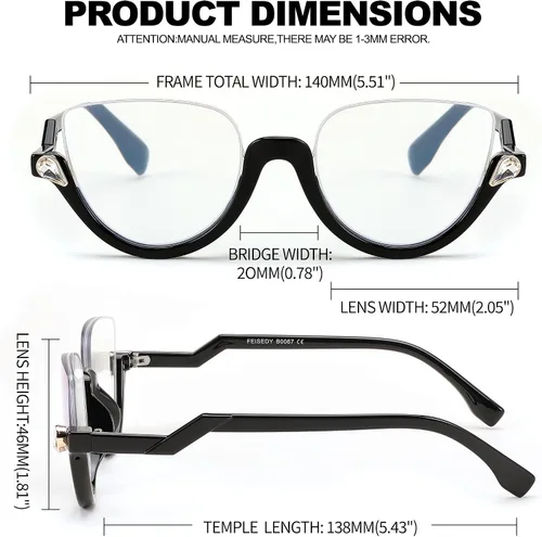 Vista 7 de FEISEDY Gafas de lectura para las mujeres moda medio marco ojo de gato gafas antideslumbrantes B0067 Negro