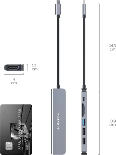 Vista 9 de LENTION Hub USB C 7 en 1, HDMI 4K a 60Hz, PD de 100 W, lector de tarjetas Gris espacial