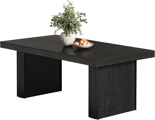 Vista 9 de Tribesigns Mesa de comedor de granja de 63 pulgadas para 6, mesa de cocina moderna con línea acanalada para comedor, sala de estar, color negro